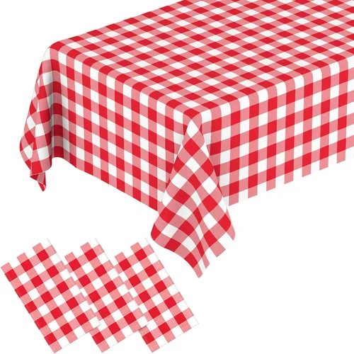 Vista 8 de 2 Pcs Light Blue Gingham Tablecloth Blue Disposable Plastic Checkered Table Cloths for Parties Disposable, Waterproof Rectangular Blue Table Cover