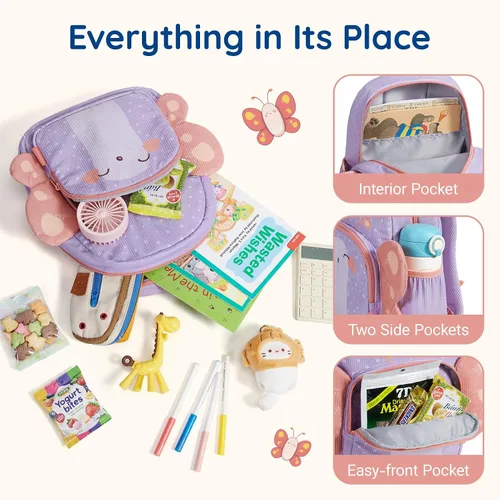 Vista 3 de mommore Mochila de pana para niños y niñas de 2 a 4 años, mochilas de preescolar para jardín de infantes – 13 pulgadas de alto, bonita mochila
