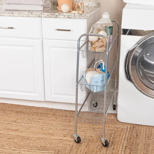 Vista 3 de Household Essentials - Carrito delgado de almacenamiento de metal, 3 niveles cromado