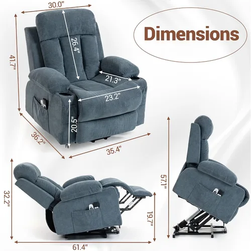 Vista 2 de Silla reclinable eléctrica para personas mayores con masaje por vibración y calor lumbar, silla elevadora para adultos con soporte para tazas