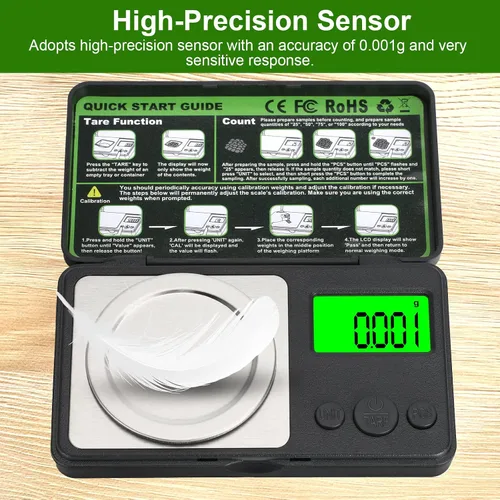 Vista 7 de Báscula digital de miligramo de 0.00 oz/1.76 oz, microbáscula portátil con pantalla, báscula de laboratorio de alta precisión para polvo
