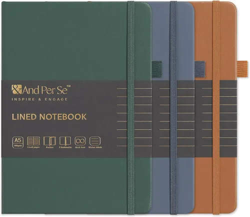 Vista 21 de ⩓ Per Se Cuaderno de Diario con Líneas (3 Paquetes), 160 Páginas Papel Grueso 100GSM, A5 Tapa Dura Cuadernos con Rayas Universitarias para Escribir