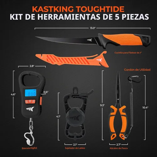 Vista 7 de KastKing ToughTide - Juego de 5 herramientas de pesca, báscula digital recargable para peces de 65 libras con agarre de labios y cinta métrica