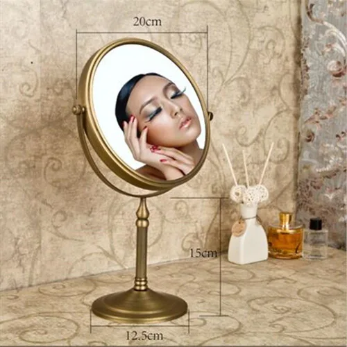 Vista 5 de Leyden Espejo de maquillaje de latón antiguo, espejo de tocador de aumento 3X, doble cara, 7.8 pulgadas, accesorios de baño