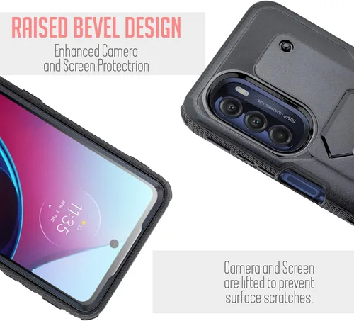 Vista 6 de Funda diseñada para Motorola Moto G Stylus 5G 2022 con protector de pantalla integrado, clip giratorio para cinturón, función atril, funda