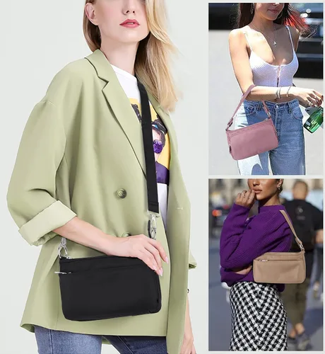 Vista 2 de UTO Bolso bandolera pequeño para mujer, con 3 cremalleras, con asa desmontable y correa ajustable