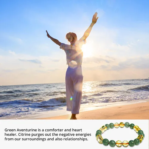 Vista 8 de Citrine, Green Aventurine Bracelet Healing Crystal Bracelet for Women and Men 8mm Round Beaded Bracelet for Good Luck, Wealth, Abundance Elastic