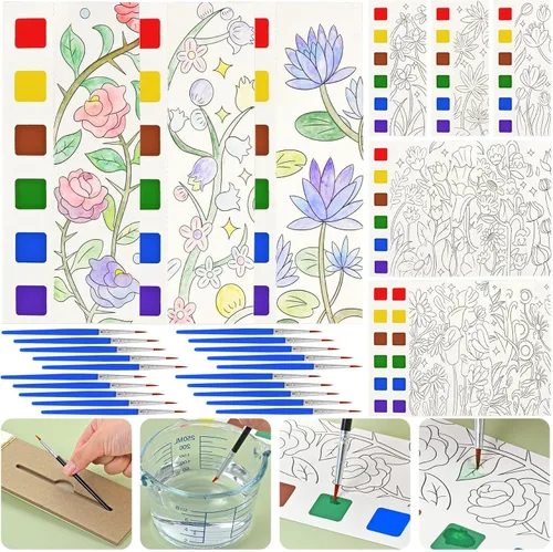 Vista 3 de Vileafy Libro de pintura de acuarela de flores de primavera para adultos y niños, pintura sin desorden con actividad artística acuática, diversión