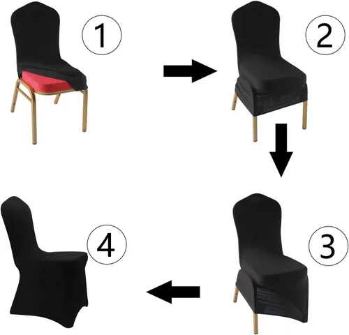 Vista 4 de Fundas elásticas para sillas de elastano negro, 12 fundas elásticas para sillas de boda, fiesta, comedor, buceo (negro, 12)
