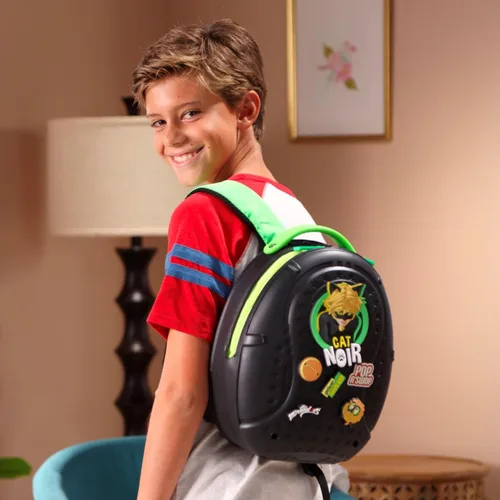 Vista 3 de Miraculous Mariquita - Bolsa impermeable con correas ajustables, Negro -, Gato Noir