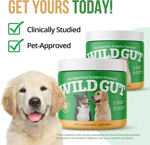 Vista 5 de Wild Gut - Suplemento probiótico natural para mascotas Apoya la salud digestiva y el microbioma intestinal 8 cepas probióticas 1 botella