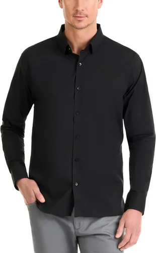 Vista 6 de Van Heusen Camisa de Hombre de Ajuste Clásico con Protección contra Manchas Never Tuck Elástica Lisa de Botones Bel Air Azul