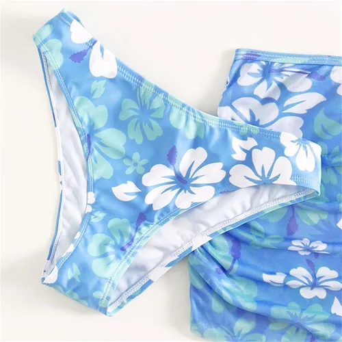 Vista 4 de Traje de baño de 3 piezas para niñas, lindo bikini con salida de baño con falda de playa
