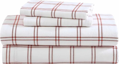 Vista 12 de Eddie Bauer - Sábanas de cama individual, juego de ropa de cama de franela de algodón con funda de almohada a juego, cepilladas para mayor suavidad