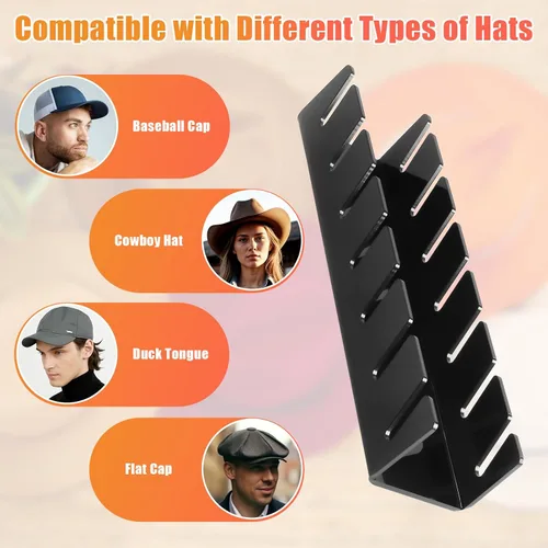 Vista 6 de Soporte para sombreros de béisbol, paquete de 2 sin instalación, organizador de sombreros acrílico para 14 gorras de béisbol, organizador
