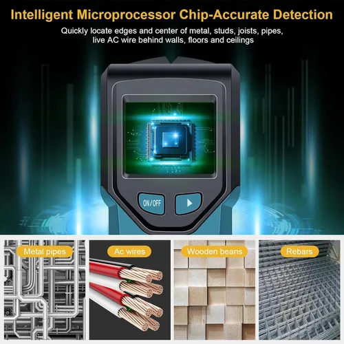 Vista 3 de Escáner de pared con buscador de pernos 5 en 1 con chip inteligente y pantalla LCD HD, detector de vigas para el centro y el borde de madera
