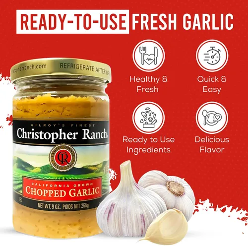 Vista 2 de Christopher Ranch Ajo picado en aceite de oliva, fresco cultivado en California, listo para usar, calidad premium, sin gluten, apto para veganos