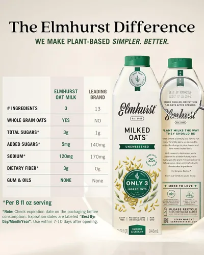 Vista 2 de Elmhurst 1925 leche de avena sin azúcar de avena lechada, 32 onzas (paquete de 6)