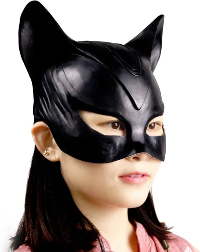 Vista 2 de Waylike Máscara de gato de látex para mujer, máscara novedosa de Halloween, máscaras de fiesta para bailes de máscaras, fiestas, festivales