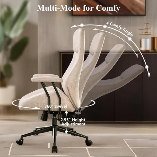 Vista 3 de Mid Century Modren - Silla de oficina, escritorio para computadora con ruedas, silla ejecutiva ergonómica de respaldo alto con soporte lumbar, silla