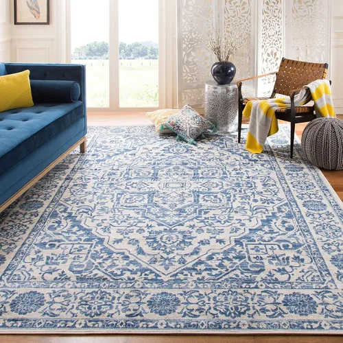 Vista 15 de Safavieh - Alfombra de 2 x 4 pies de la colección Brentwood color marfil y azul marino, alfombra que no suelta pelusas con diseño desgastado