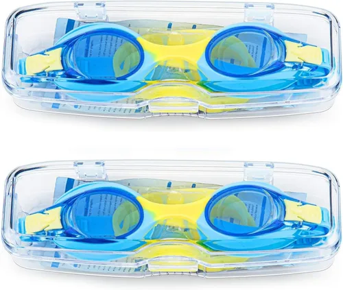 Vista 2 de Generic Portzon - Gafas de natación unisex para niños, antiniebla, sin fugas, visión clara, gafas de natación para piscina, azul/amarillo, paquete