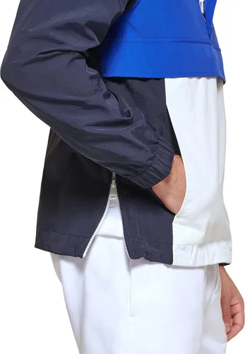 Vista 5 de Tommy Hilfiger - Chaqueta rompevientos con capucha para hombre, estilo retro, ligera, resistente al agua