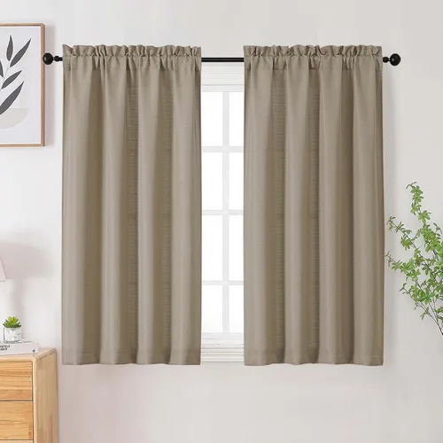 Vista 131 de Cortinas de lino para dormitorio y sala de estar de 96 pulgadas de largo, juego de 2 paneles, con bolsillo para cortinero, filtrado de luz, textura