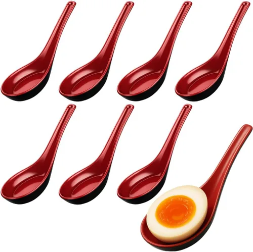 Vista 5 de JapanBargain 2384x4, juego de 4 cucharas de sopa de fideos asiáticos, japonesas, chinas, Wonton Soba, arroz Pho Ramen, color rojo y negro