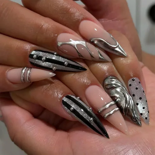 Vista 13 de BABALAL Uñas Postizas Largas de Estilete para Pegar Blancas Uñas Falsas con Punta Francesa Diseño con Pegamento Suministros de Arte 24 Piezas XL