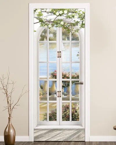 Vista 15 de FLFK Adhesivo para puerta – Puerta vintage beige, mural para despegar y pegar, tamaño combinado 30 x 80 pulgadas, dividido en 2 piezas Mt5423