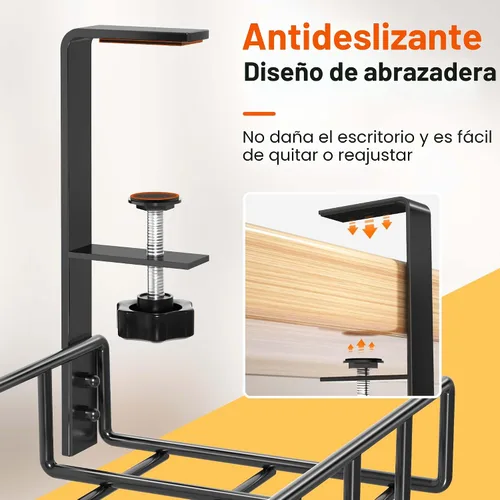 Vista 5 de Paquete de 2 bandejas de organización de cables debajo del escritorio, 31.4 pulgadas, organización de cables debajo del escritorio sin taladrar Negro