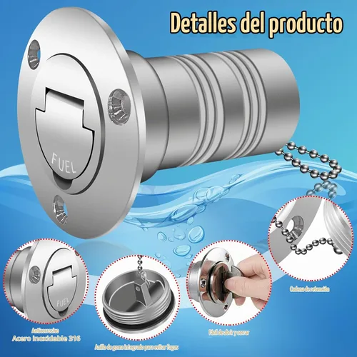 Vista 6 de Llenado/relleno de cubierta de combustible para lancha de 2 pulgadas (1.969 in) con tapa sin llave, relleno de cubierta de acero inoxidable de 2