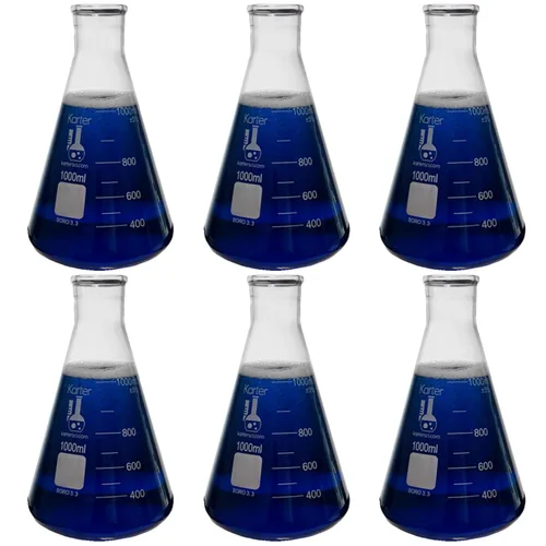 Vista 4 de Juego de matraz de vidrio Erlenmeyer - 3 tamaños de 50, 150 y 250 ml, Karter Scientific