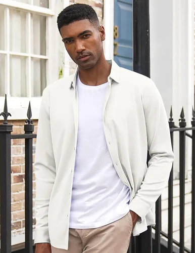 Vista 3 de COOFANDY Camisas de vestir casuales con botones y manga larga para hombre