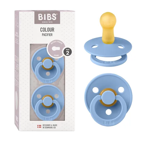Vista 151 de BIBS - Paquete de 2 chupetes para bebés, goma natural libre de bisfenol A, hechos en Dinamarca, colección Colour, para bebés de 18+ meses, azul bebé
