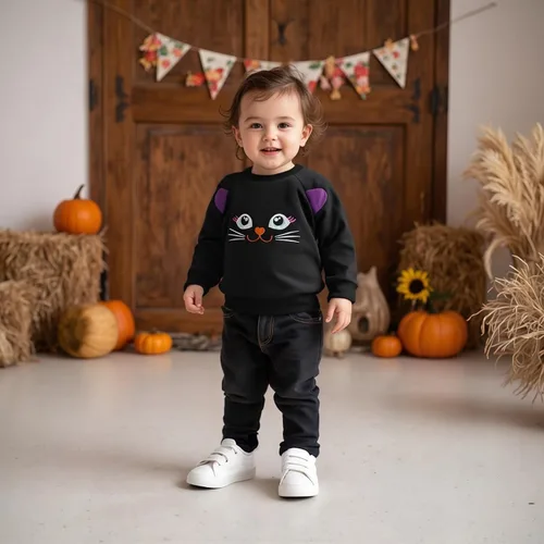 Vista 133 de Disfraz de Halloween para bebé, sudadera de calabaza con cuello redondo, suéter de manga larga, ropa de otoño