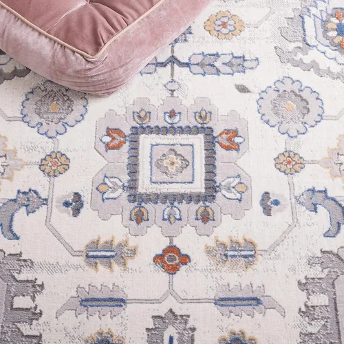 Vista 7 de SAFAVIEH Eternal Collection ETL226A - Alfombra de pasillo, 2 pies 2 pulgadas x 8 pies, color marfil y gris, diseño floral, no desprende pelusa