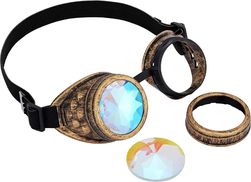 Vista 61 de Gafas caleidoscopio para raves trippy psicodélico steampunk con lentes de cristal de difracción de prisma arcoíris