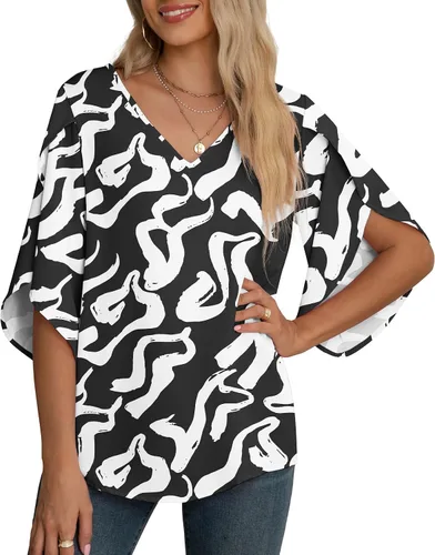 Vista 52 de Blusas de gasa con mangas 3/4 arrugadas de otoño para mujer de Jouica 01amy Verde