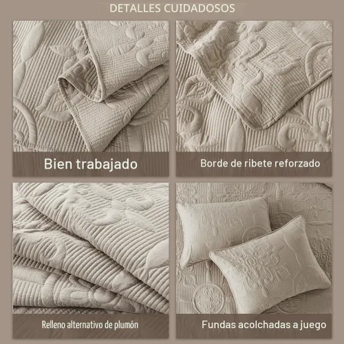Vista 6 de B2EVER Juego de edredón de damasco beige tamaño individual con 1 funda de almohada, colcha boho ligera y suave de estilo granja vintage bohemia