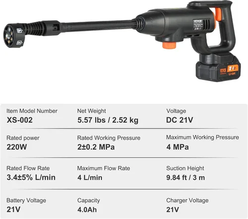 Vista 7 de VEVOR - Lavadora a presión inalámbrica, limpiador de energía portátil, pistola de lavadora de alta presión manual para coche con batería de 4.0Ah