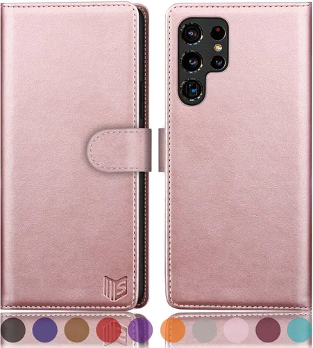 Vista 15 de SUANPOT Funda de piel tipo cartera para Samsung Galaxy S22 Ultra con bloqueo RFID, tarjetero para tarjetas de crédito, funda de teléfono con tapa