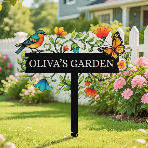 Vista 8 de Letreros de jardín personalizados con estacas, arte de metal personalizable con estaca de patio, decoración colorida de jardín de colibrí