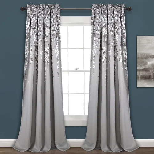 Vista 31 de Lush Decor Cenefa para ventana con flores que lloran, filtro de luz, azul y gris