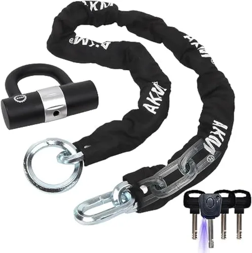 Vista 10 de Candado antirrobo AKM para bicicleta de 3 pies/90 cm de largo, candado de cadena resistente de 10 mm de espesor con 4 llaves, seguridad de 16 mm