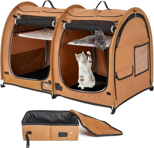 Vista 17 de Mispace - Jaula portátil de doble compartimiento para exposición, para gatos, cómoda jaula de viaje para perros con bolsa de transporte, 2
