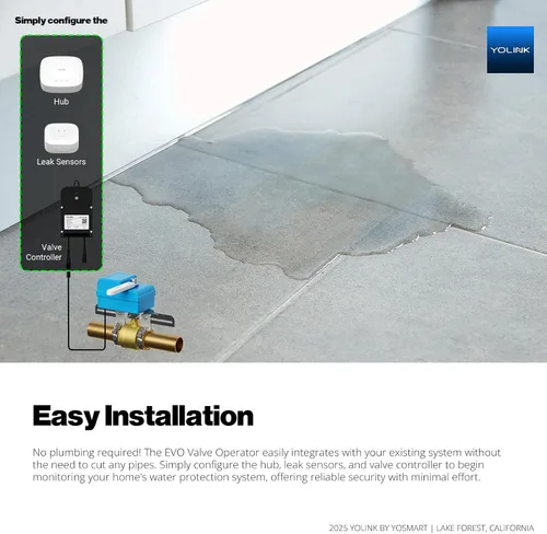 Vista 7 de Kit de inicio automático de detección y cierre de fugas de agua DIY YoLink, operador de válvula EVO, controlador de válvula inalámbrico, (3)