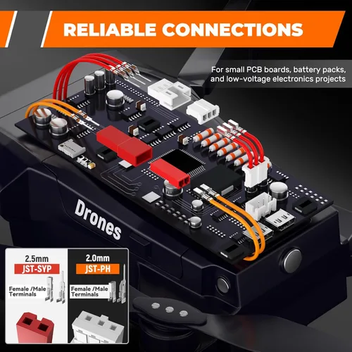 Vista 3 de JST-PH Kit de conectores de 0.079 in y JST-SYP de 0.098 in con herramienta de crimpado de trinquete AWG28-17, juego de terminales de cable de 21