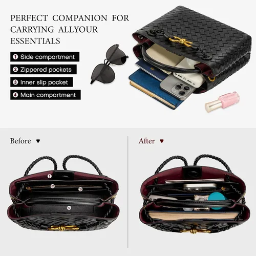 Vista 4 de Woven Tote Bag for Women Leather Shoulder Handbag Designer Top Handle Purses